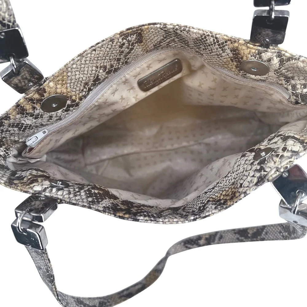 Vintage Paloma Picasso‎ Snakeskin Print Leather Shoulder Tote Bag Italy 90's